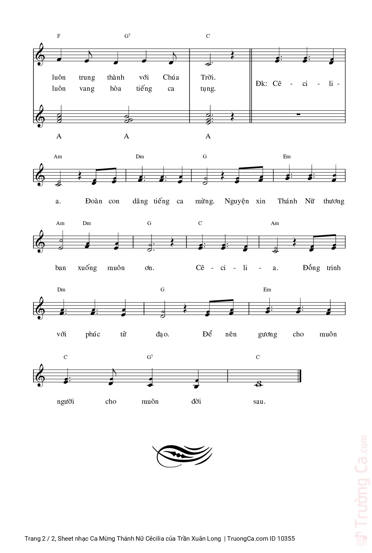 Page 2 of Sheet music PDF Ca Mừng Thánh Nữ Cêcilia - Trần Xuân Long