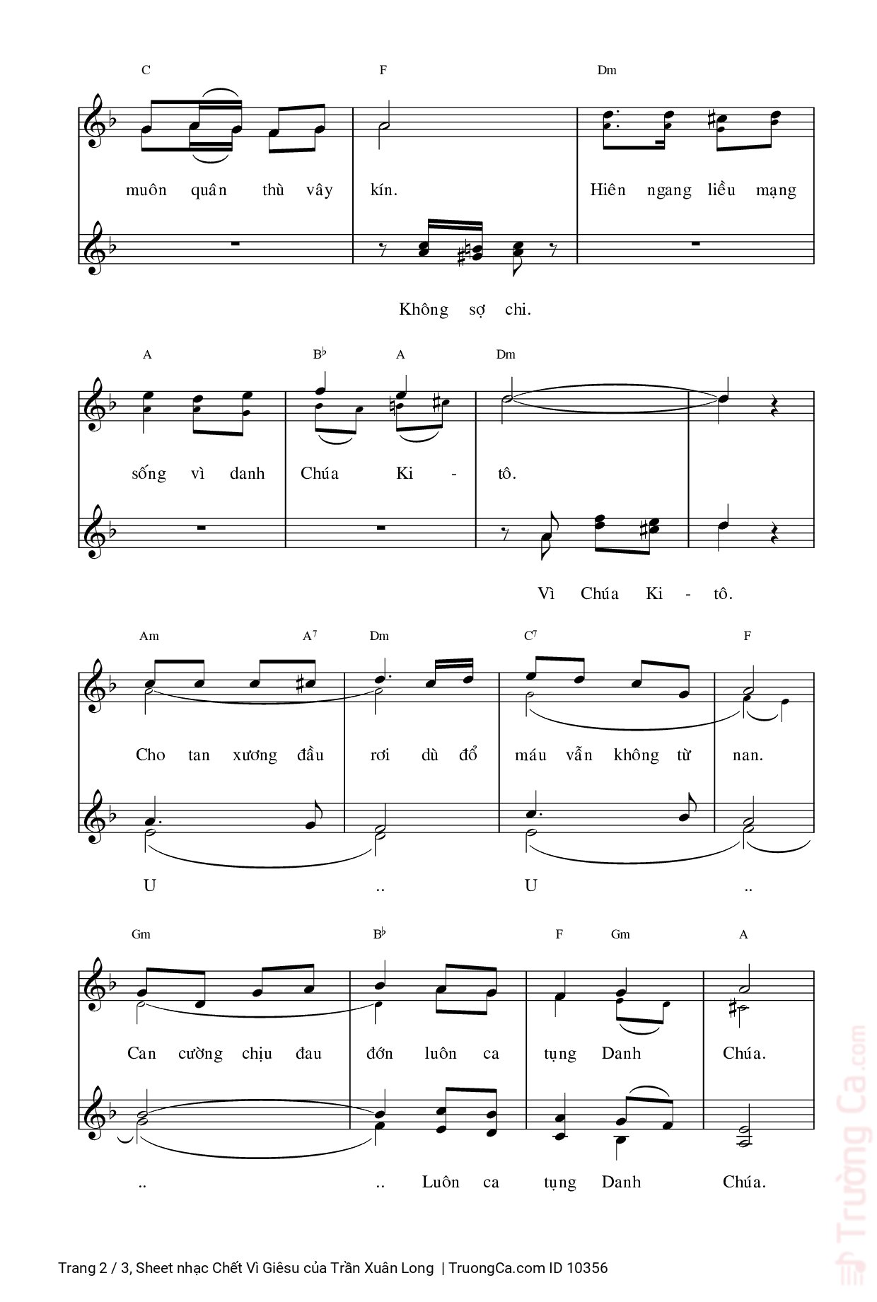 Page 2 of Sheet music PDF Chết Vì Giêsu - Trần Xuân Long
