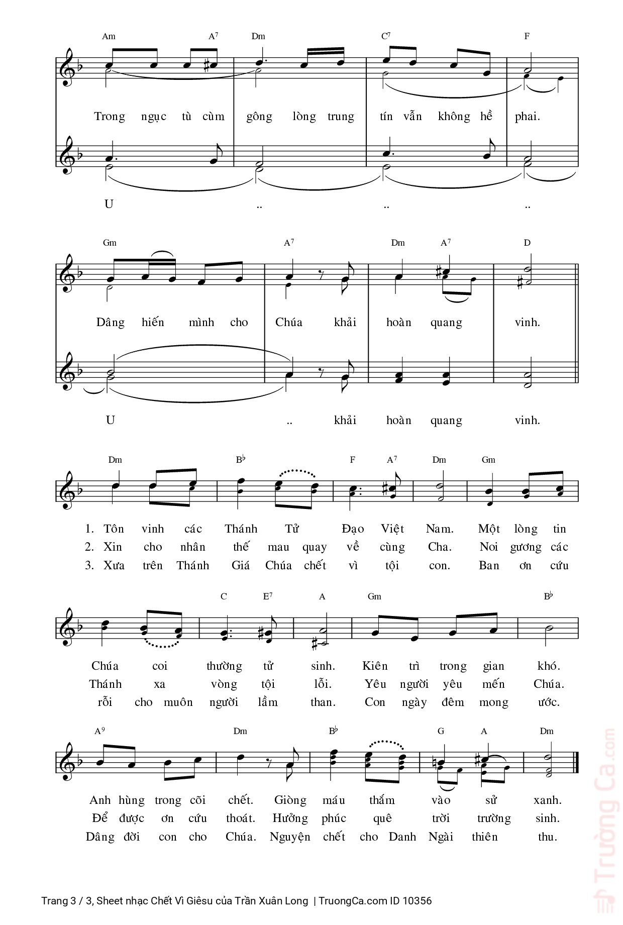 Page 3 of Sheet music PDF Chết Vì Giêsu - Trần Xuân Long