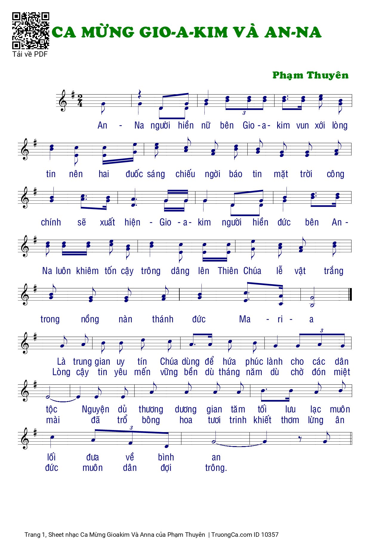 Sheet PDF of Ca Mừng Gioakim Và Anna