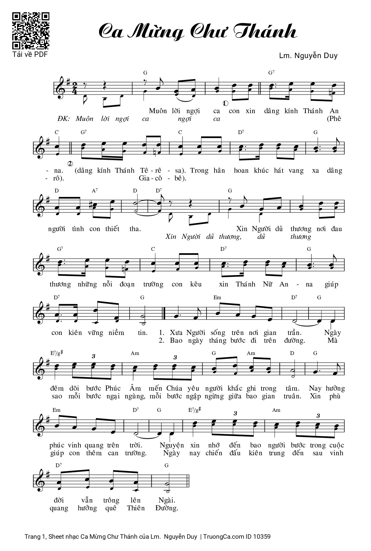 Sheet PDF of Ca Mừng Chư Thánh