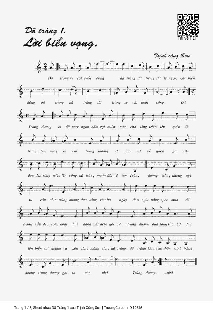 Page 1 of Sheet music PDF Dã Tràng ca - Trịnh Công Sơn