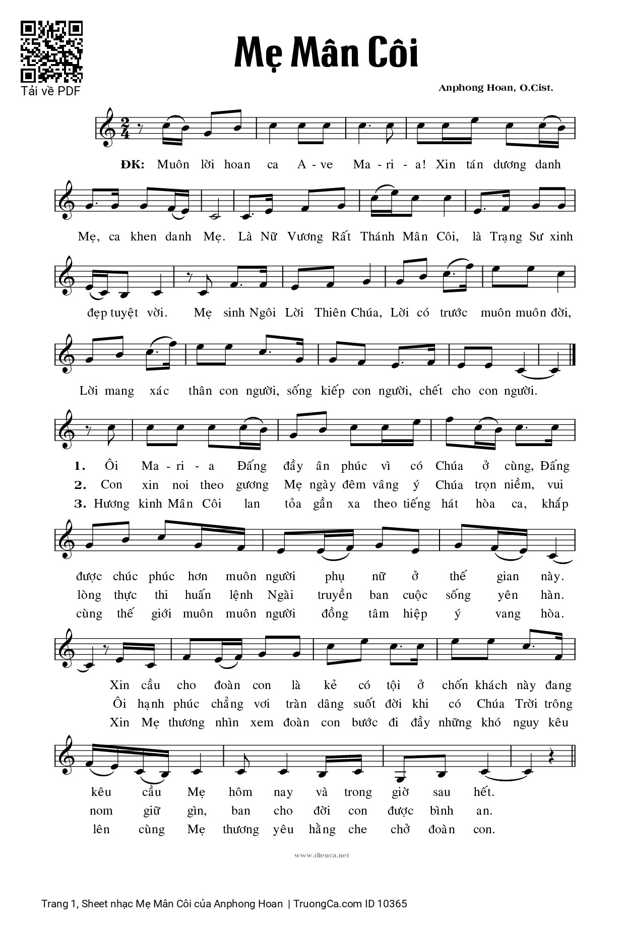 Page 1 of Sheet music PDF Mẹ Mân Côi - Anphong Hoan