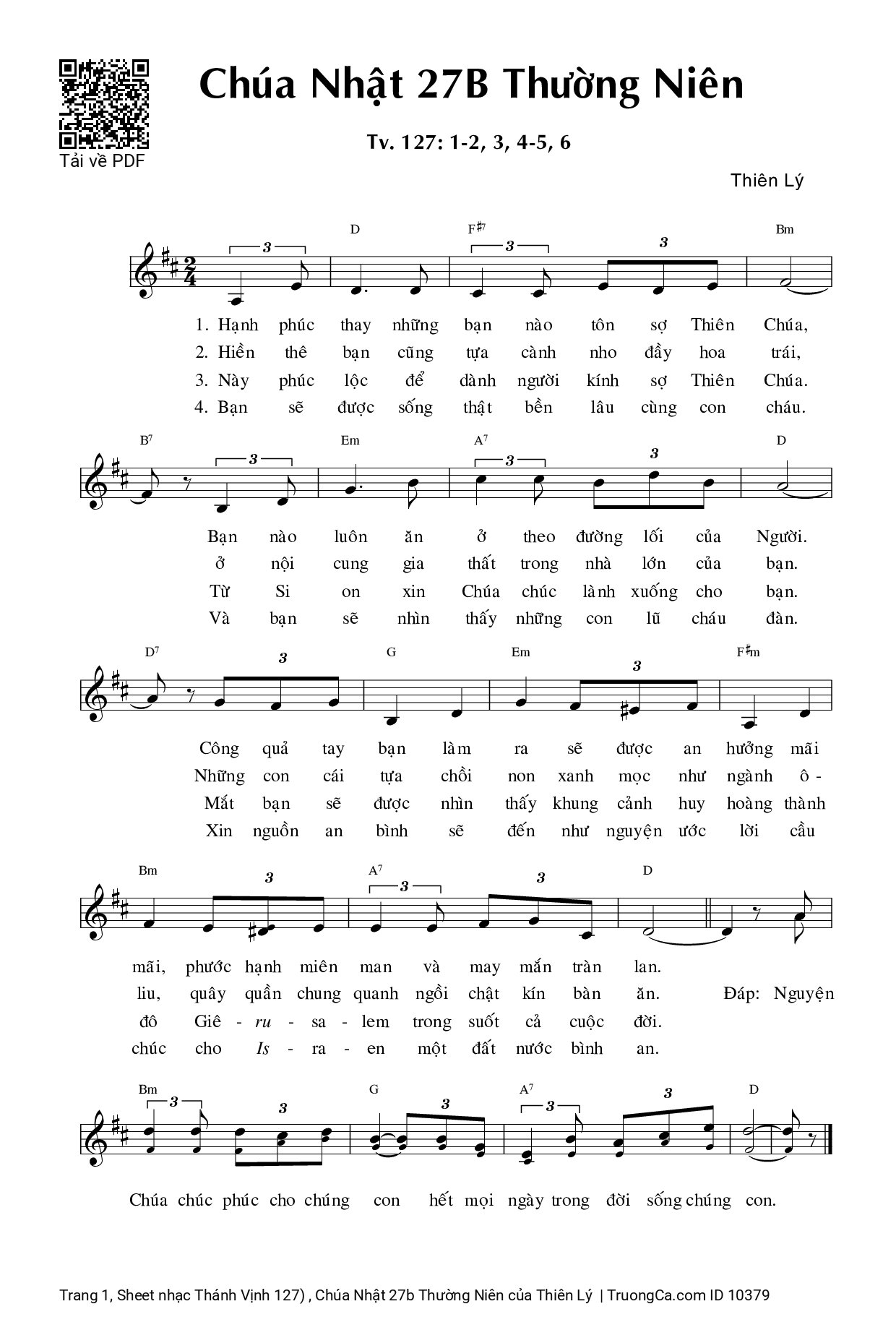 Sheet PDF of Thánh Vịnh 127, Chúa Nhật 27b Thường Niên