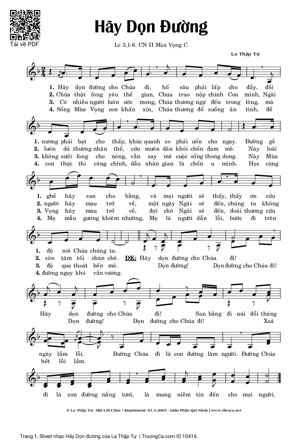 Page 1 of Sheet music PDF Hãy Dọn đường - La Thập Tự