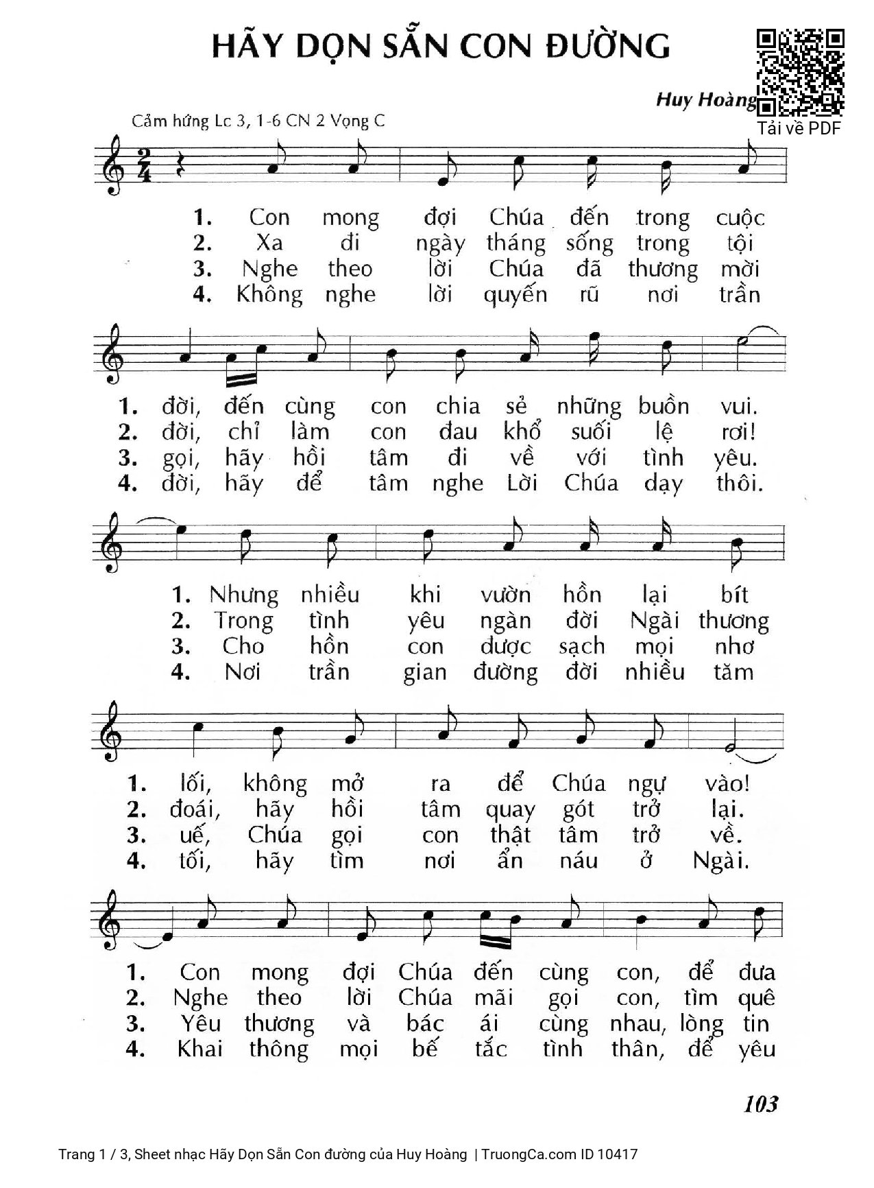 Page 1 of Sheet music PDF Hãy Dọn Sẵn Con đường - Huy Hoàng