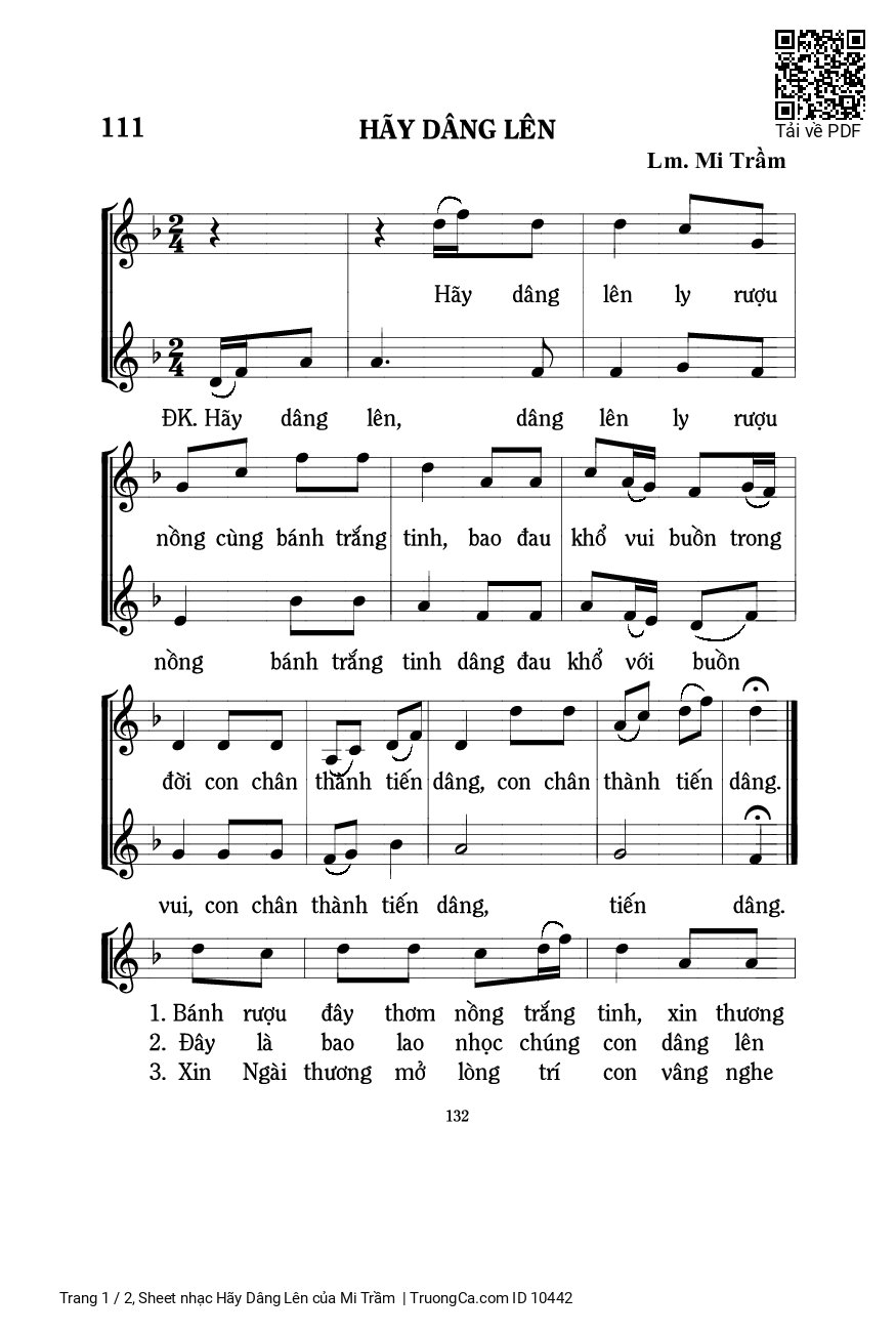 Page 1 of Sheet music PDF Hãy Dâng Lên - Mi Trầm
