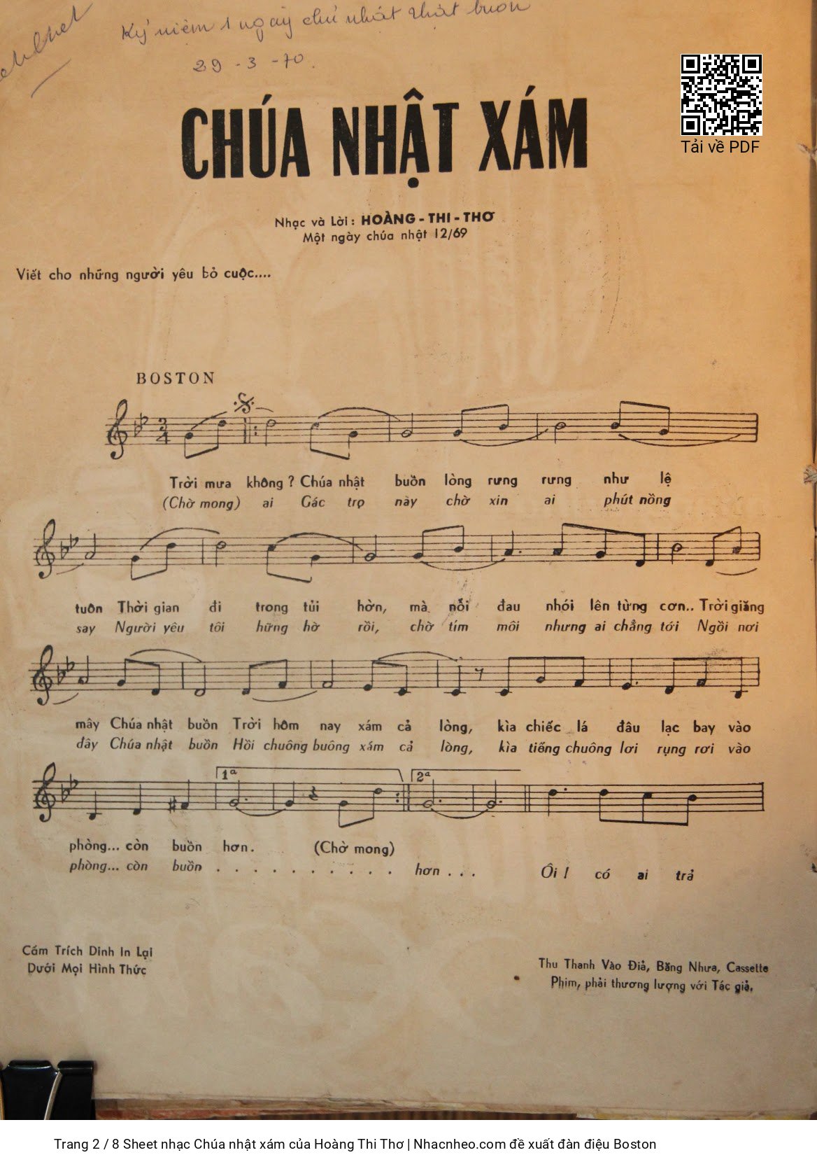 Page 2 of Sheet music PDF Chúa nhật xám - Hoàng Thi Thơ