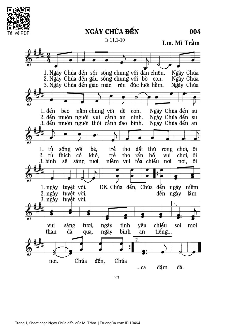 Page 1 of Sheet music PDF Ngày Chúa đến  - Mi Trầm