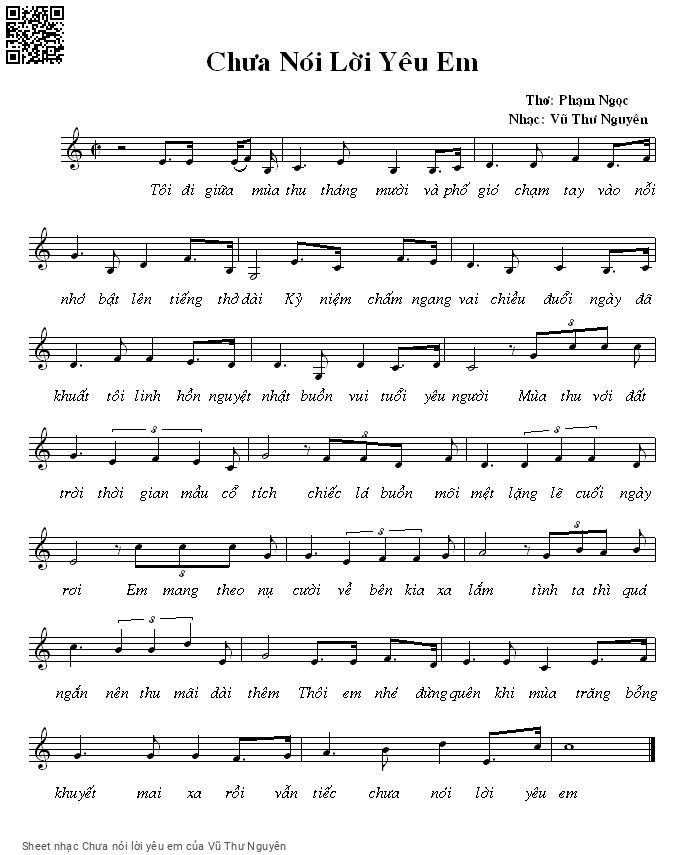 Page 1 of Sheet music PDF Chưa nói lời yêu em - Vũ Thư Nguyên