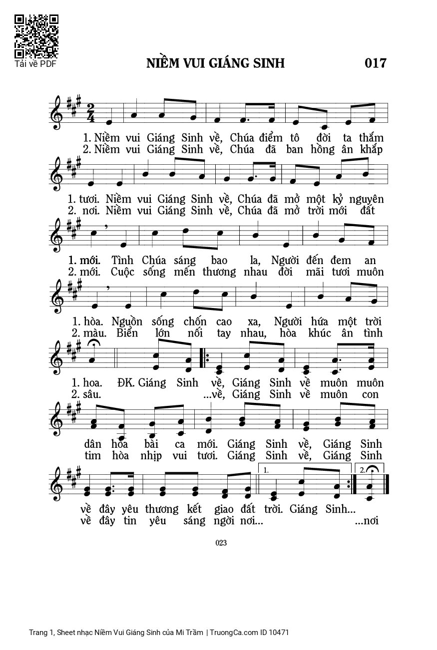 Sheet PDF of Niềm Vui Giáng Sinh