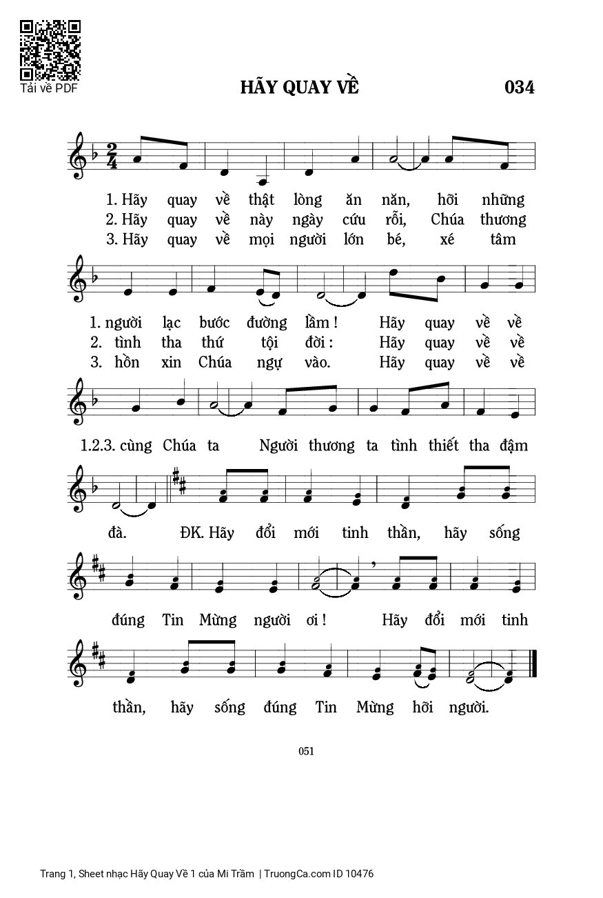 Sheet PDF of Hãy Quay Về 1