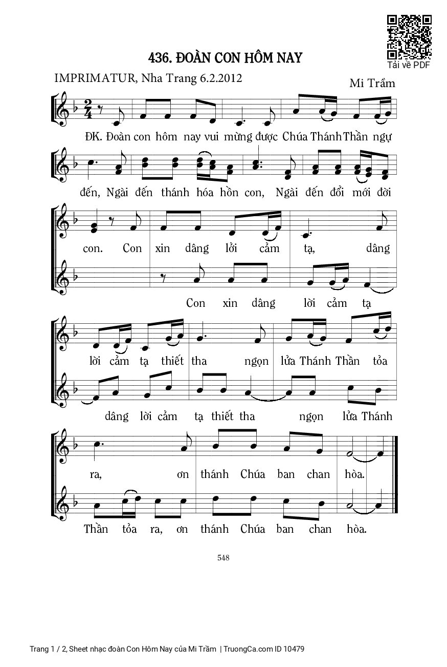Page 1 of Sheet music PDF đoàn Con Hôm Nay - Mi Trầm