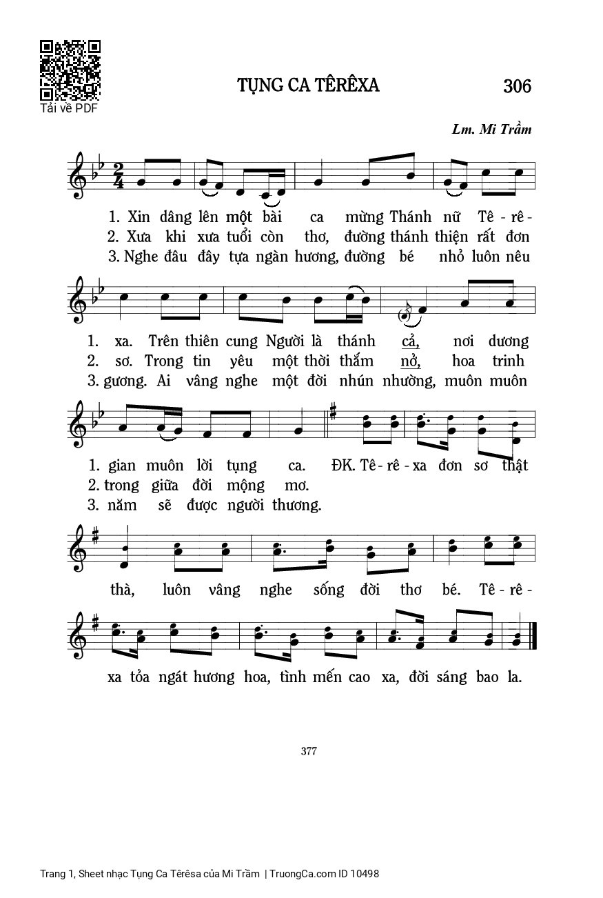 Page 1 of Sheet music PDF Tụng Ca Têrêsa - Mi Trầm
