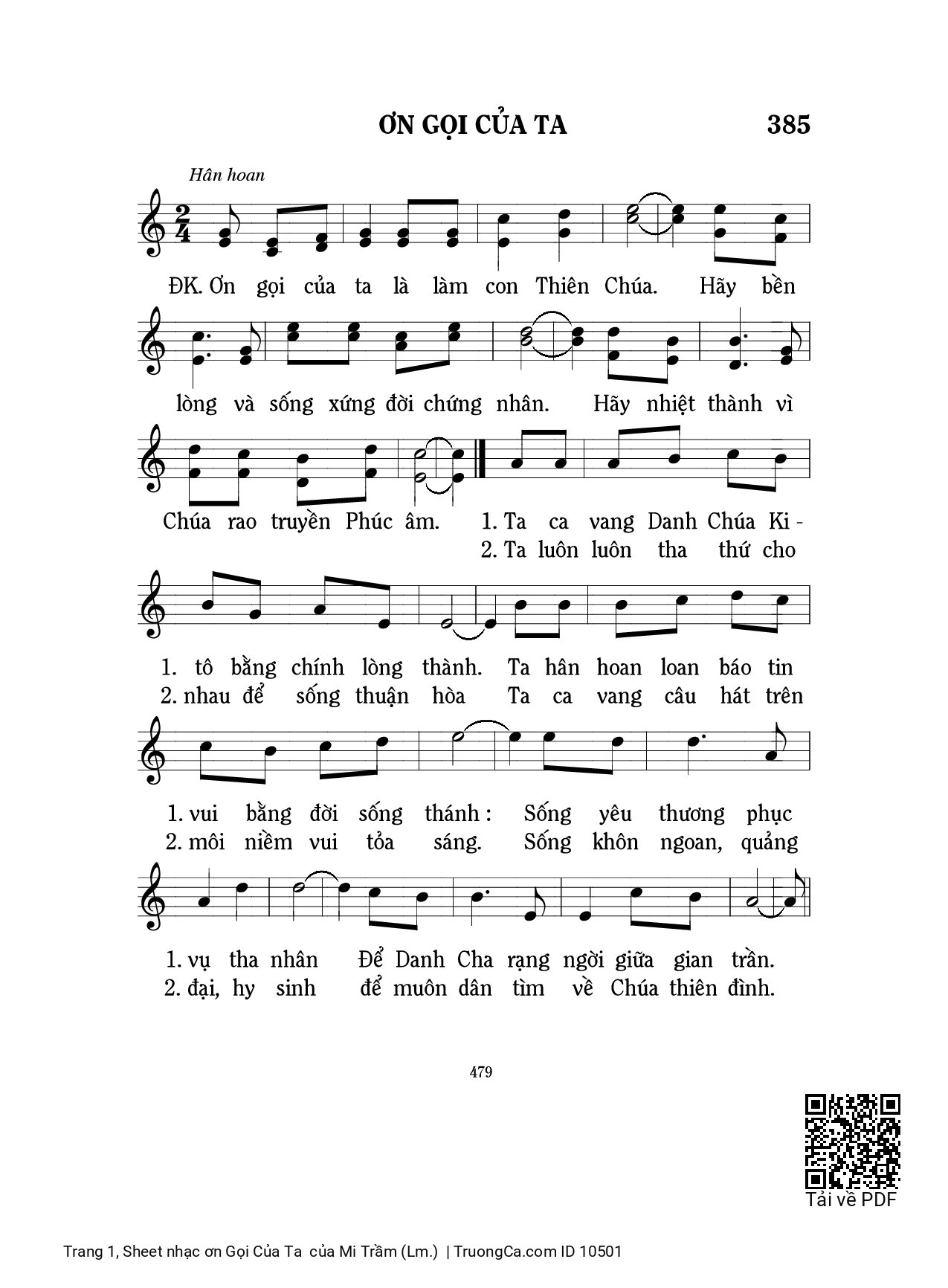 Sheet PDF of ơn Gọi Của Ta 