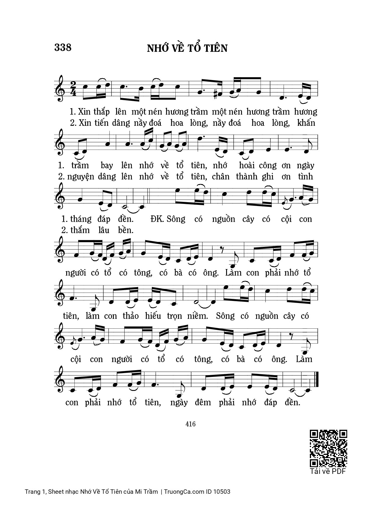 Sheet PDF of Nhớ Về Tổ Tiên