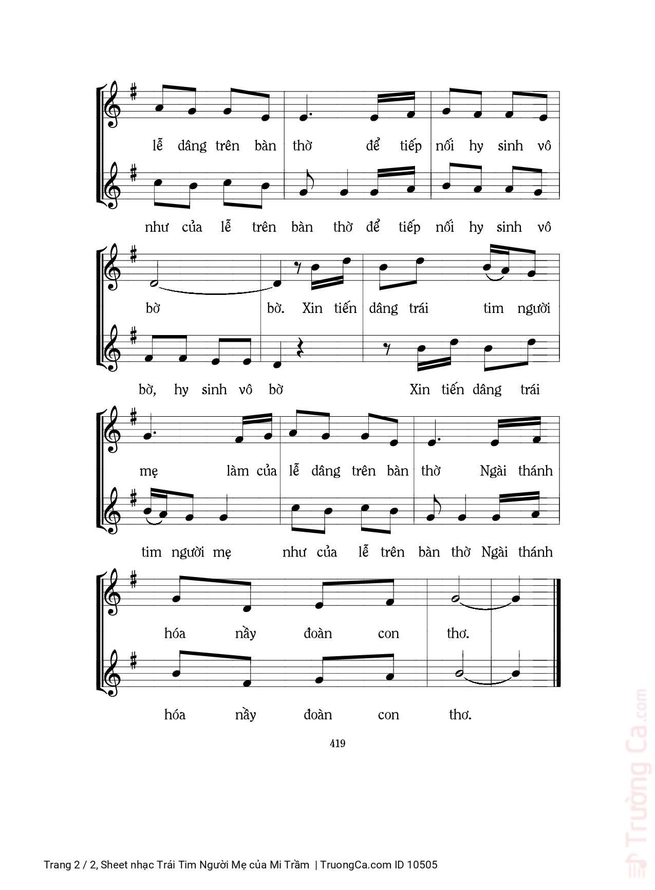 Page 2 of Sheet music PDF Trái Tim Người Mẹ - Mi Trầm