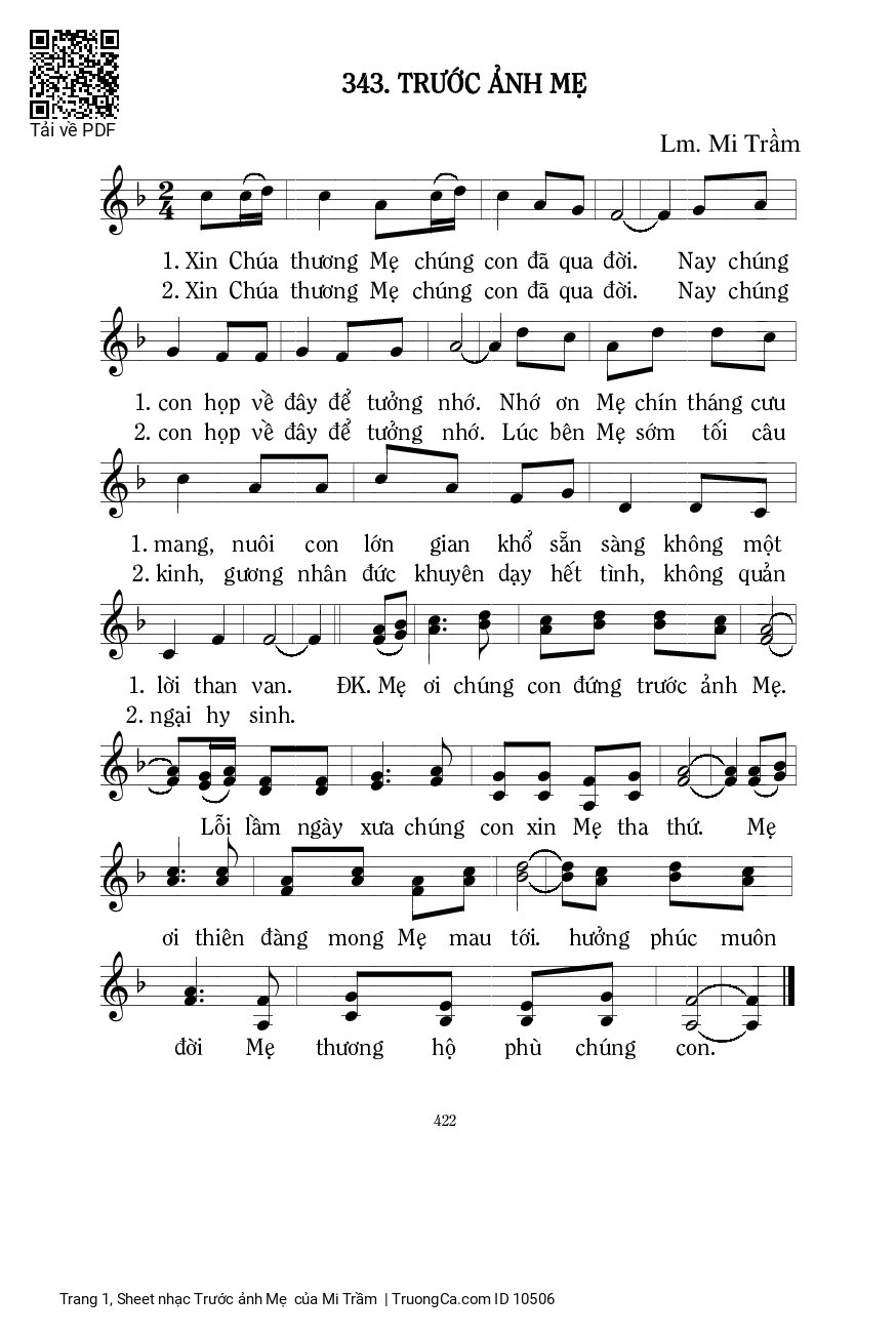 Page 1 of Sheet music PDF Trước ảnh Mẹ - Mi Trầm