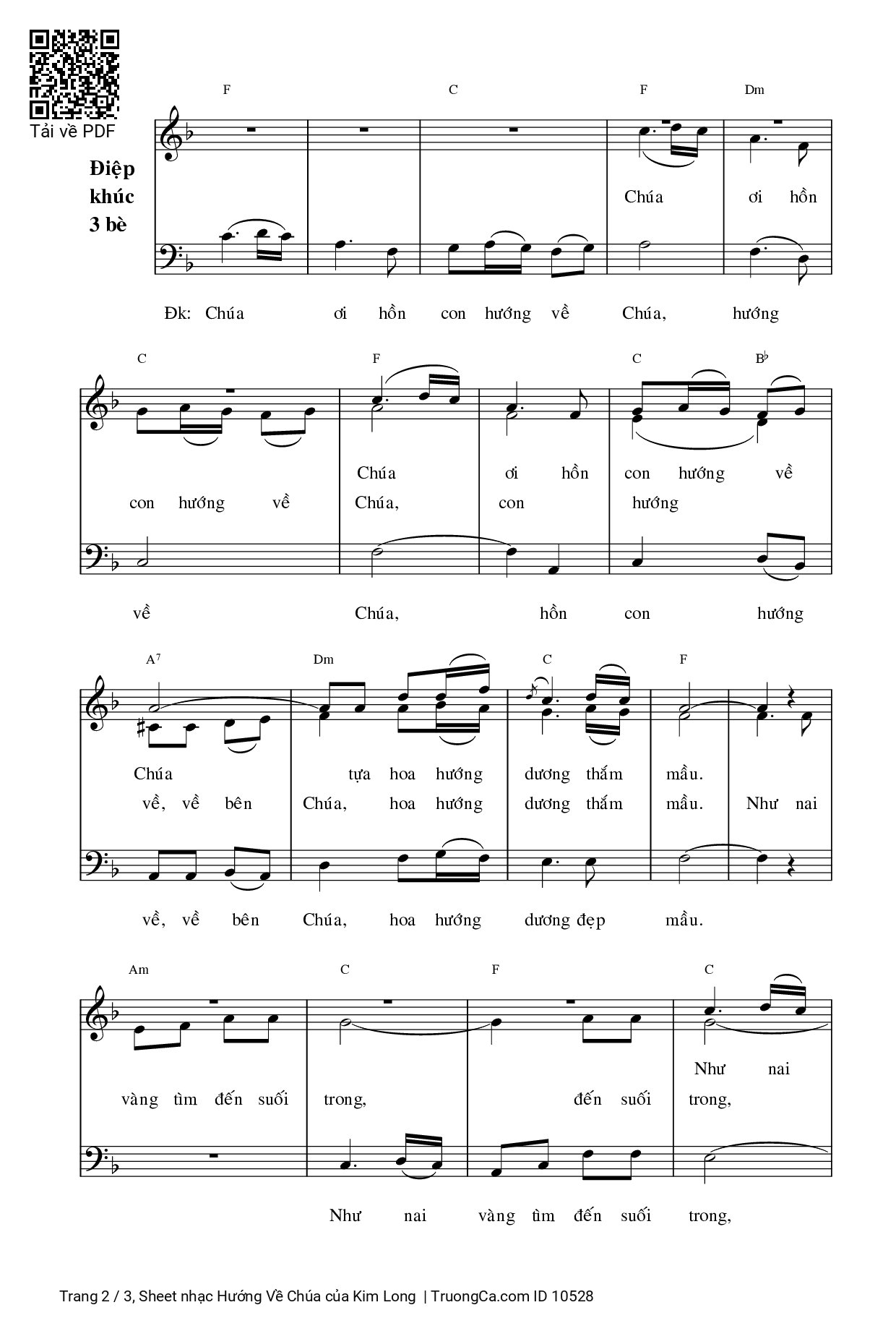 Page 2 of Sheet music PDF Hướng Về Chúa - Kim Long