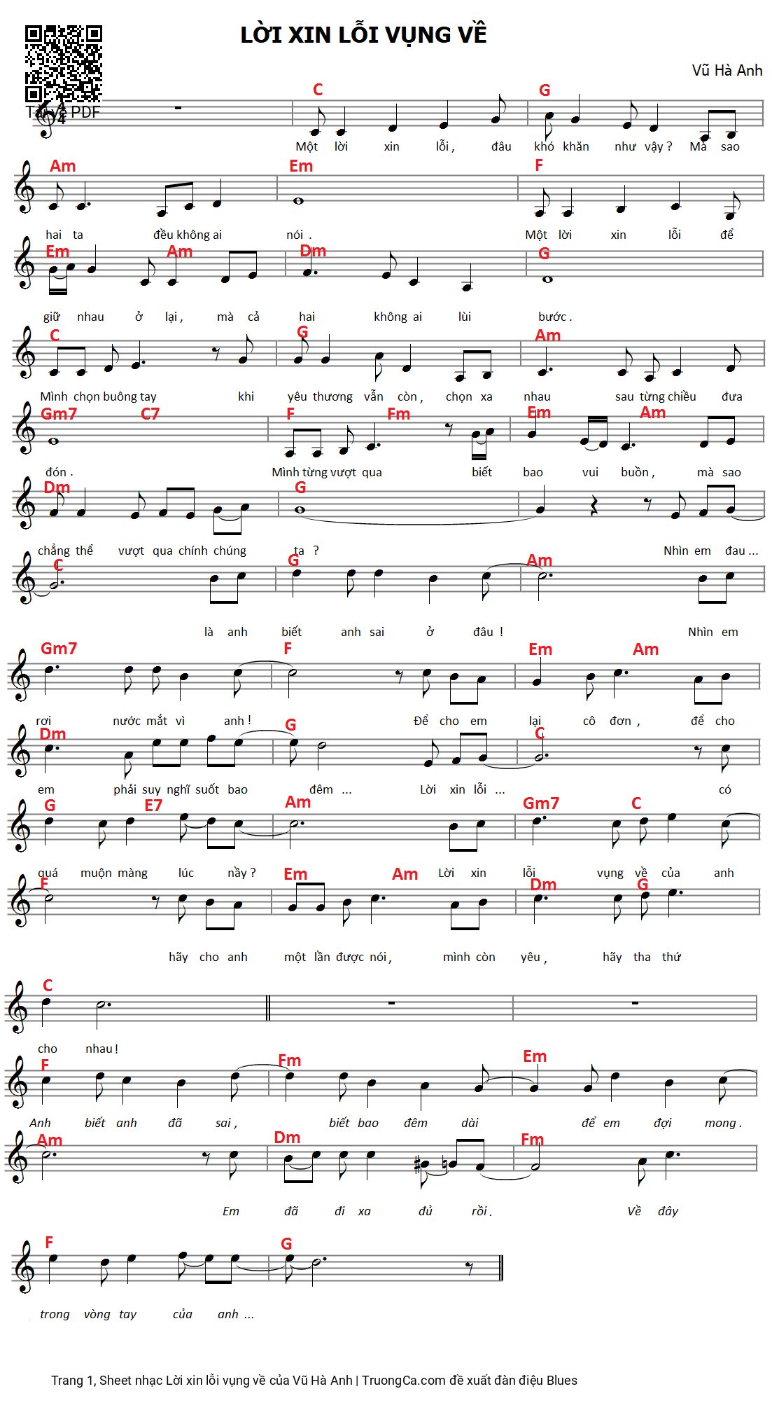 Sheet PDF of Lời xin lỗi vụng về