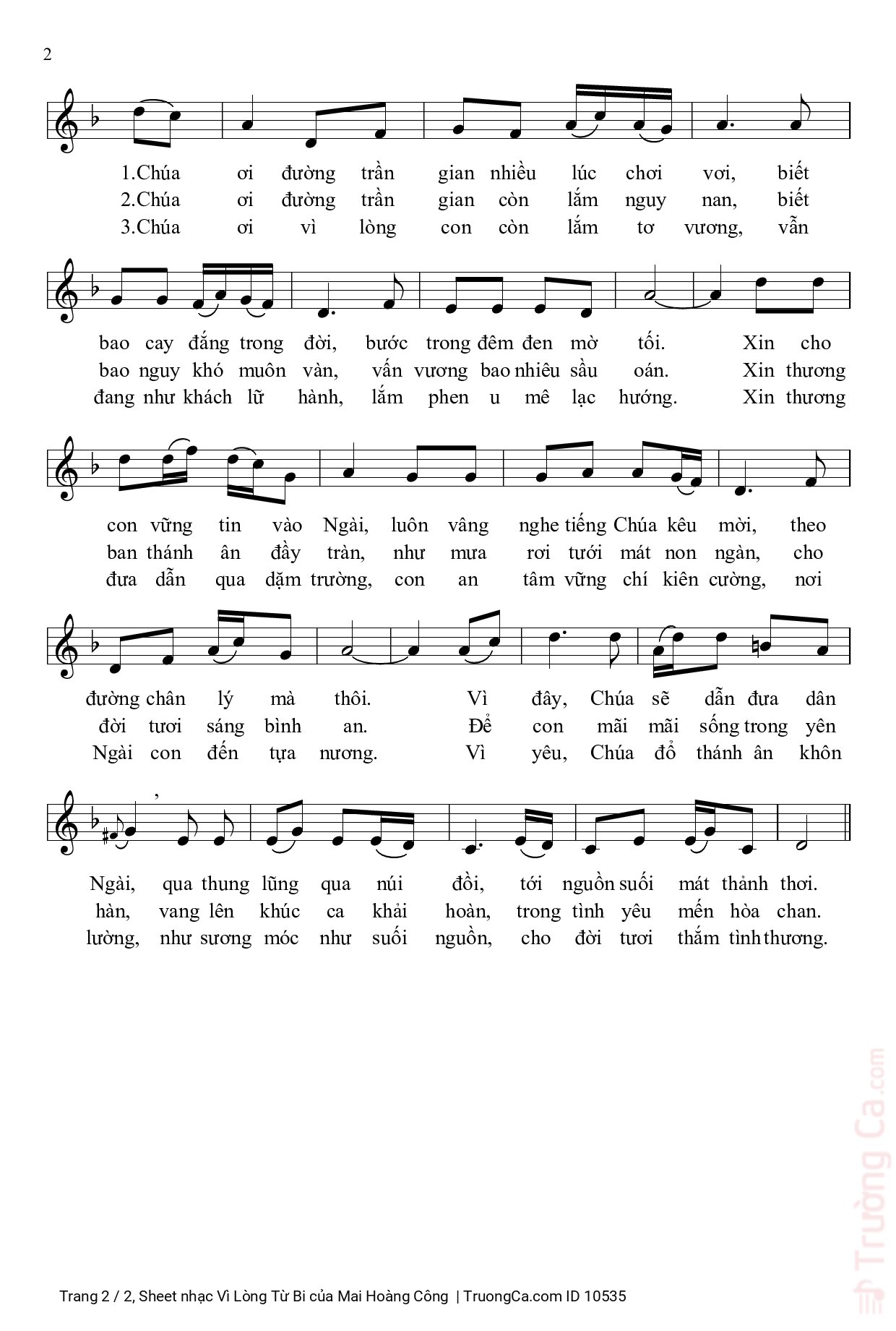 Page 2 of Sheet music PDF Vì Lòng Từ Bi - Mai Hoàng Công