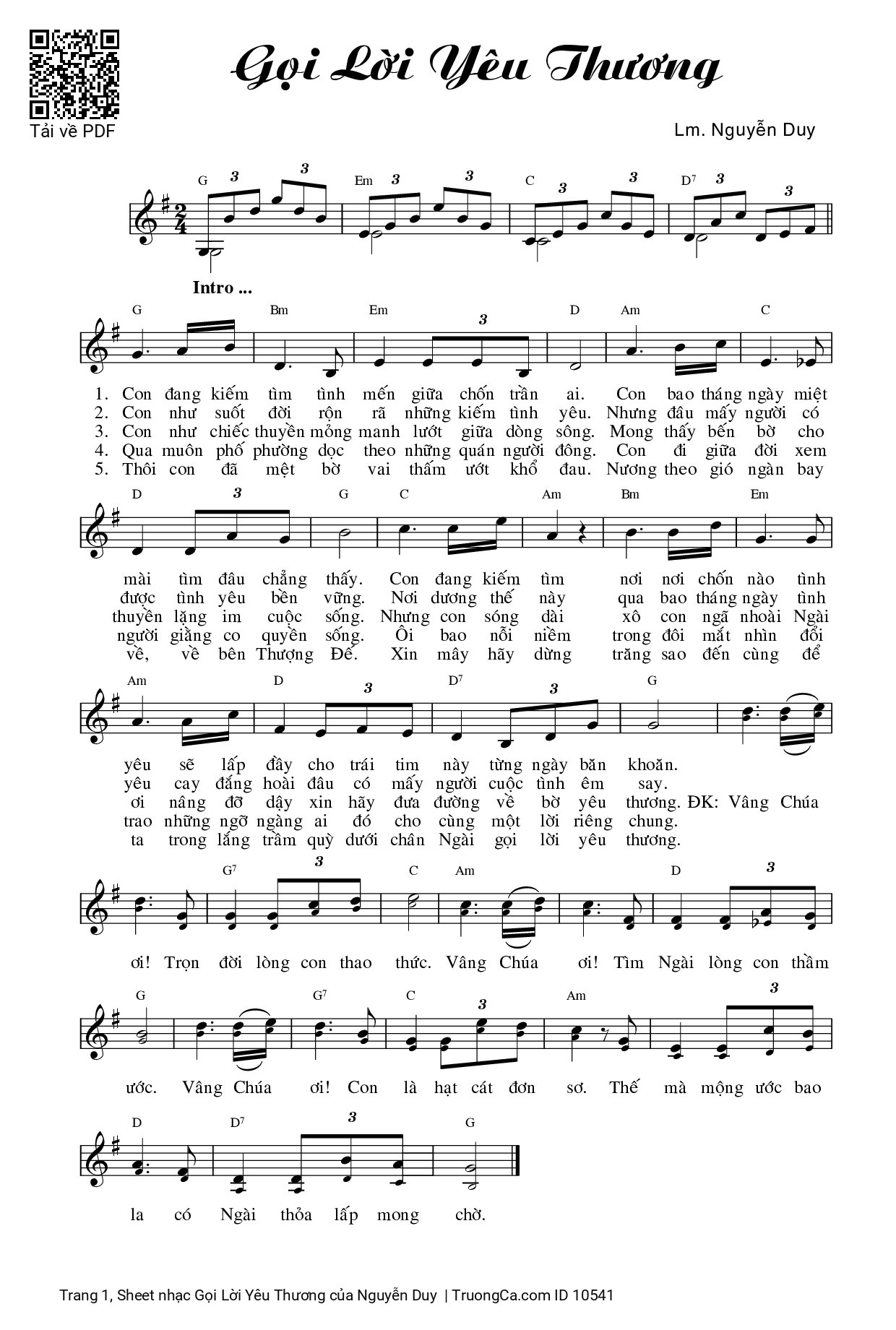 Sheet PDF of Gọi Lời Yêu Thương