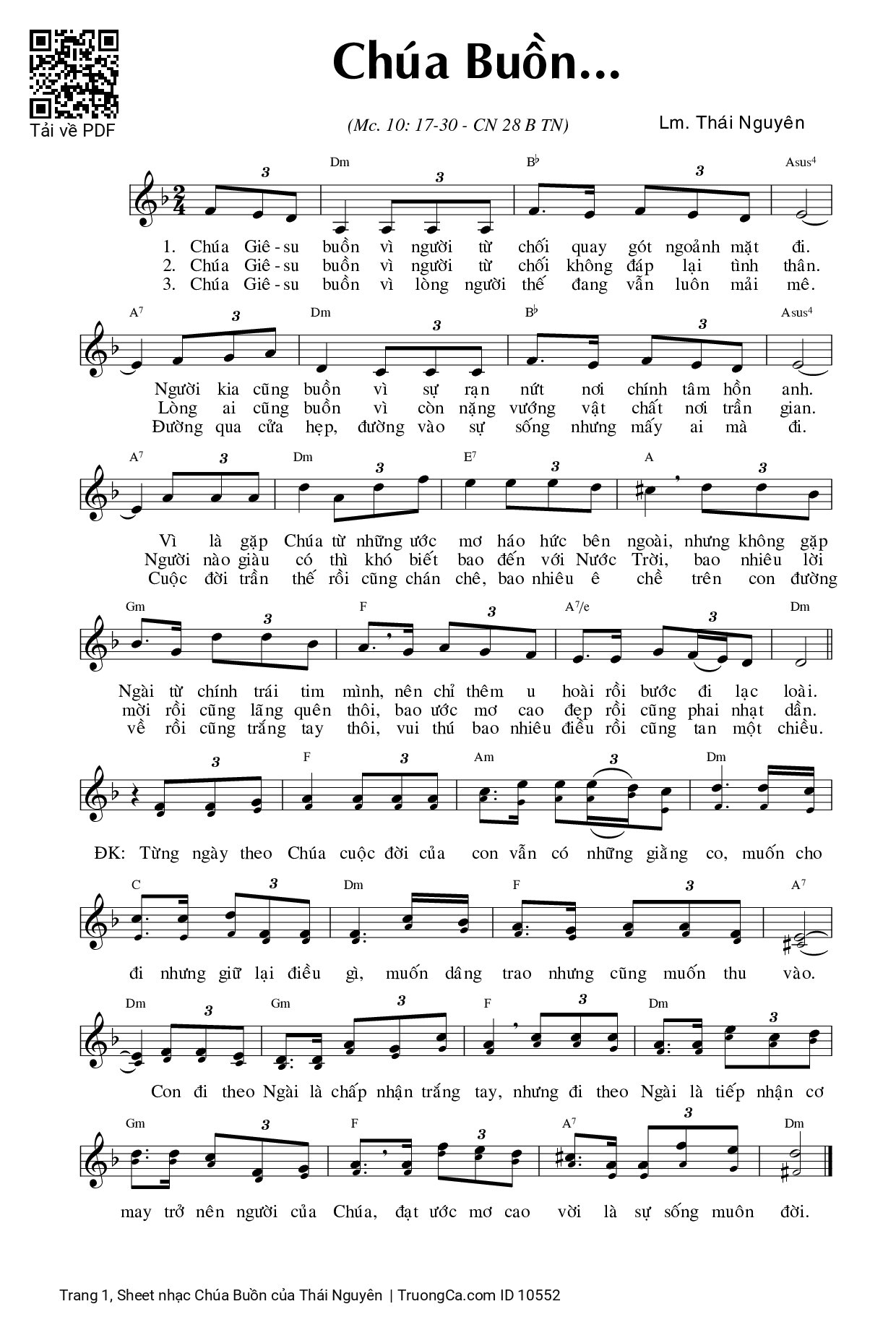 Sheet PDF of Chúa Buồn - Thái Nguyên