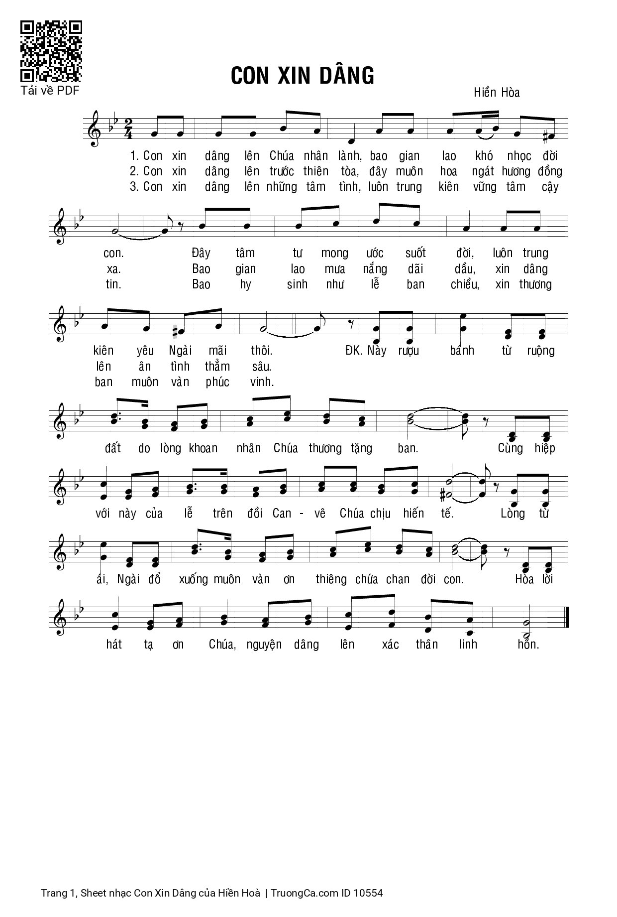 Sheet PDF of Con Xin Dâng - Hiền Hoà