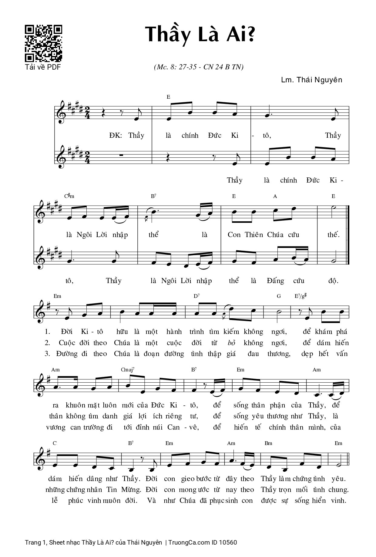 Page 1 of Sheet music PDF Thầy Là Ai? - Thái Nguyên