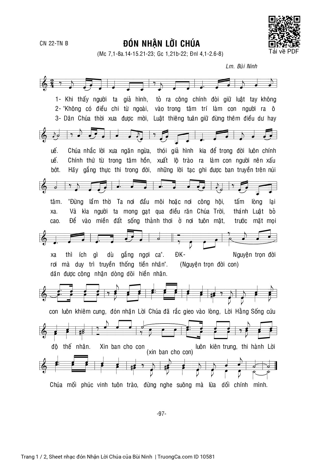 Page 1 of Sheet music PDF đón Nhận Lời Chúa - Bùi Ninh