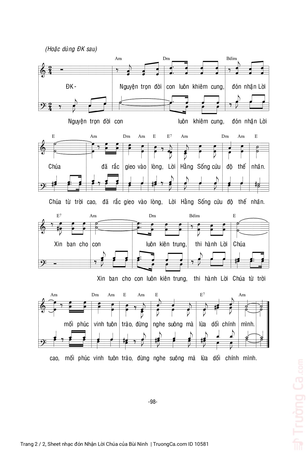 Page 2 of Sheet music PDF đón Nhận Lời Chúa - Bùi Ninh