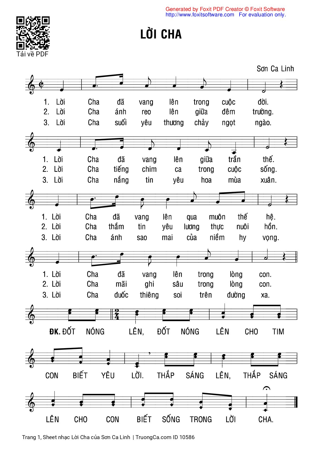 Sheet PDF of Lời Cha - Sơn Ca Linh