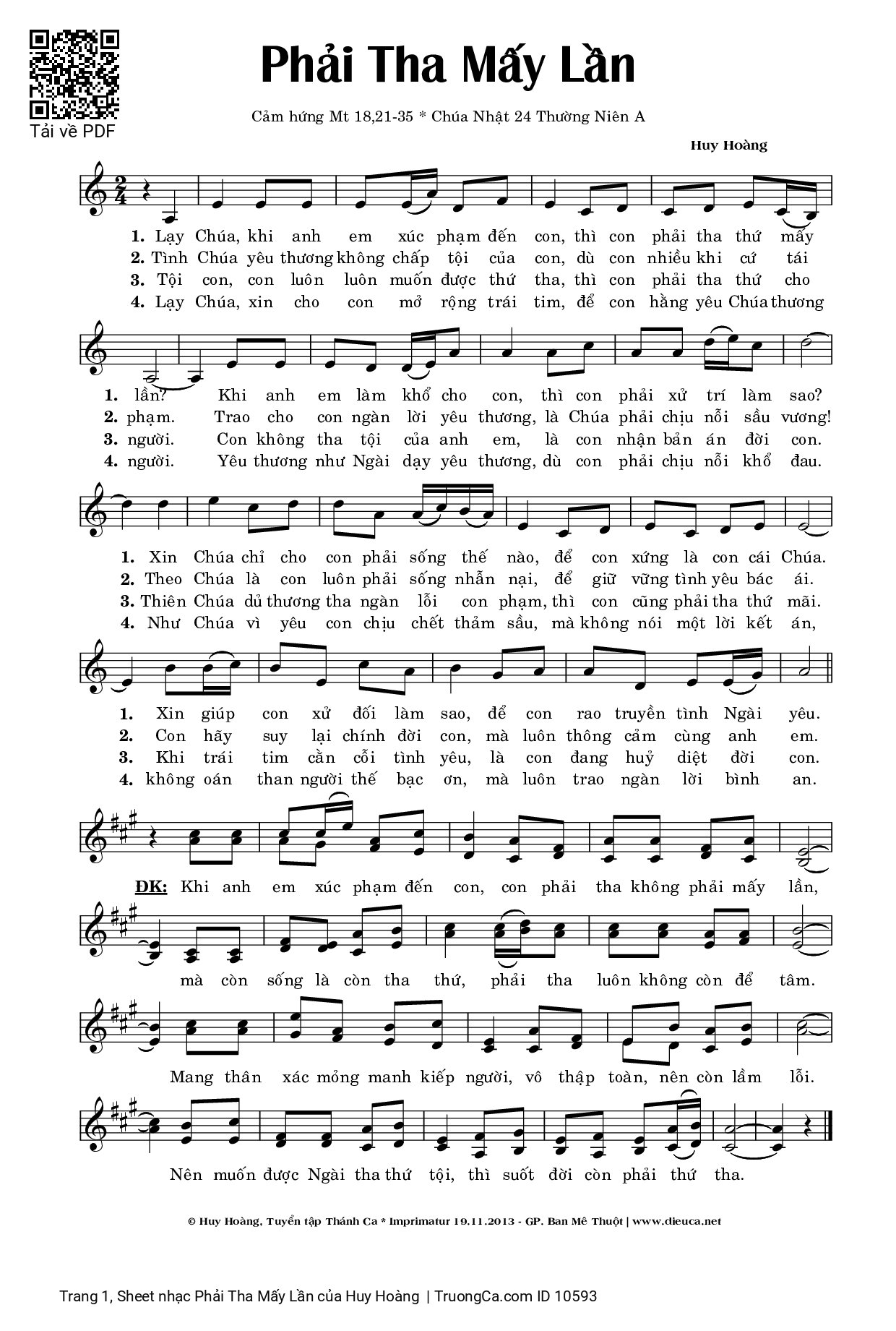 Page 1 of Sheet music PDF Phải Tha Mấy Lần - Huy Hoàng