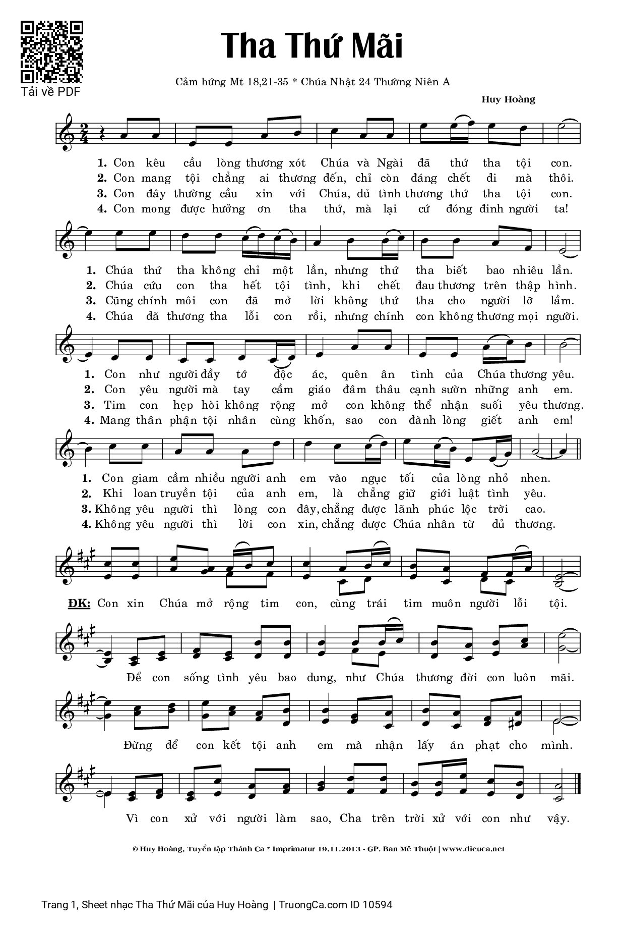 Sheet PDF of Tha Thứ Mãi - Huy Hoàng