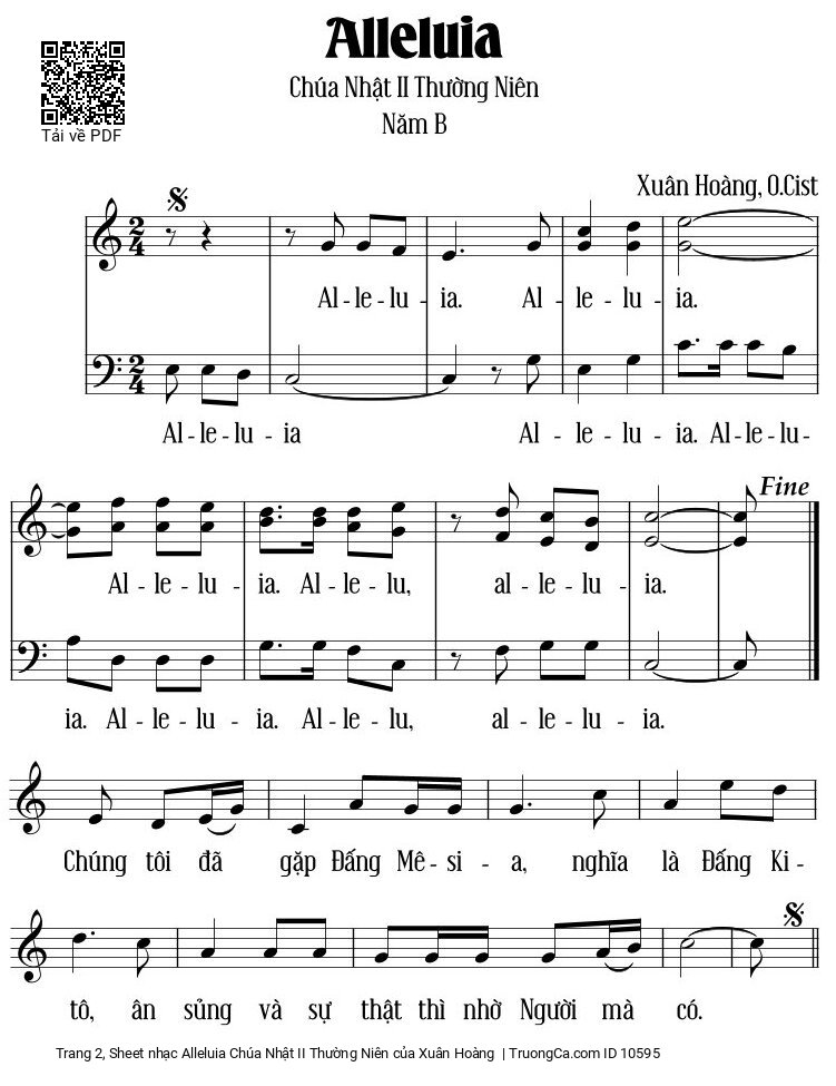 Page 2 of Sheet music PDF Alleluia Chúa Nhật II Thường Niên - Xuân Hoàng