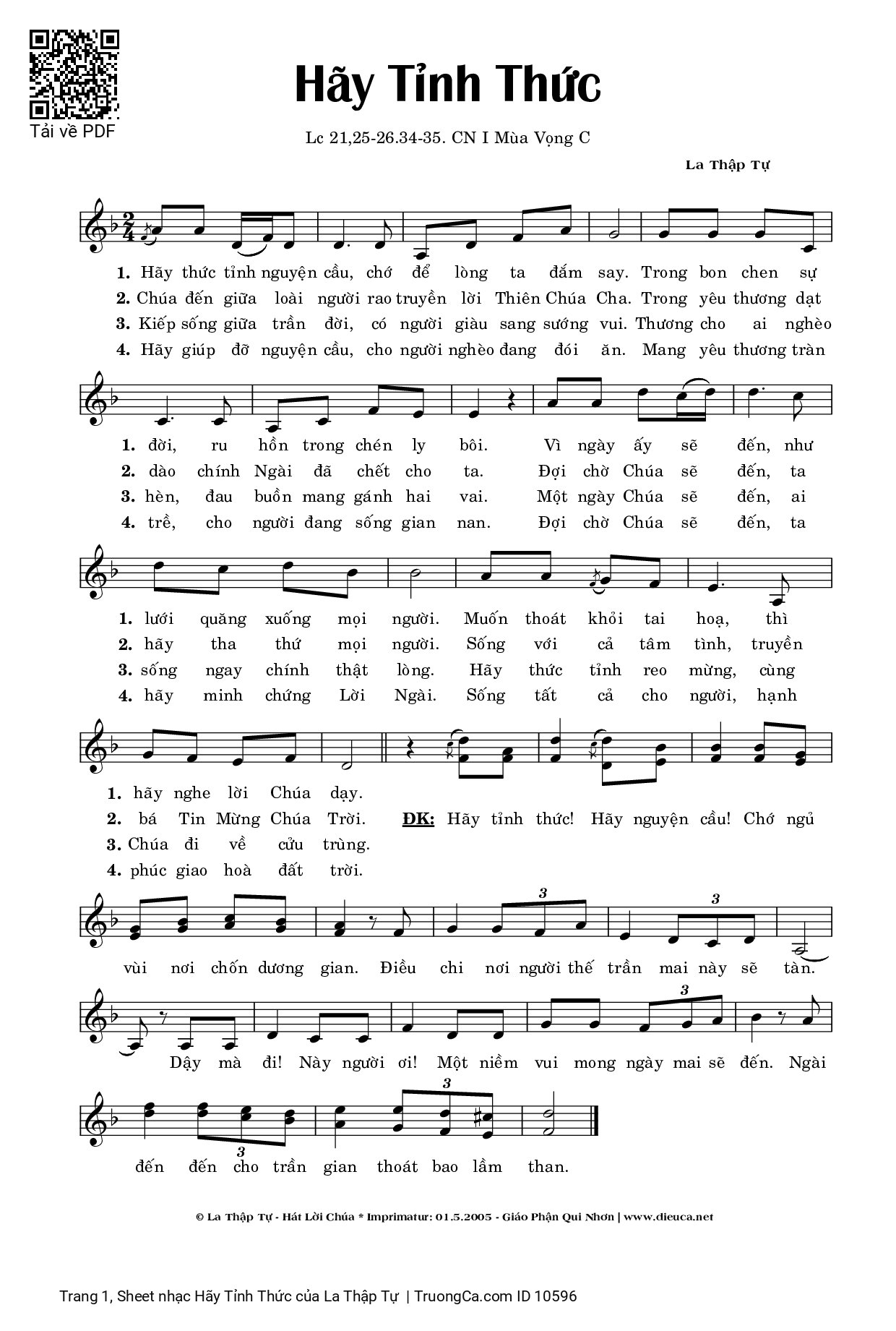 Page 1 of Sheet music PDF Hãy Tỉnh Thức - La Thập Tự