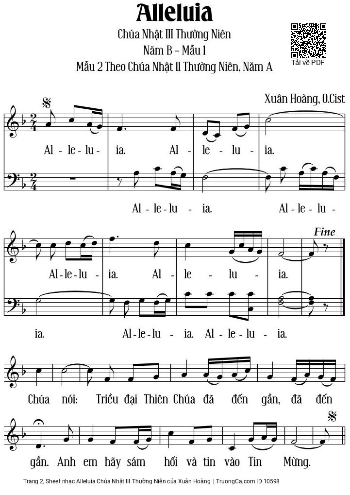 Page 2 of Sheet music PDF Alleluia Chúa Nhật III Thường Niên - Xuân Hoàng