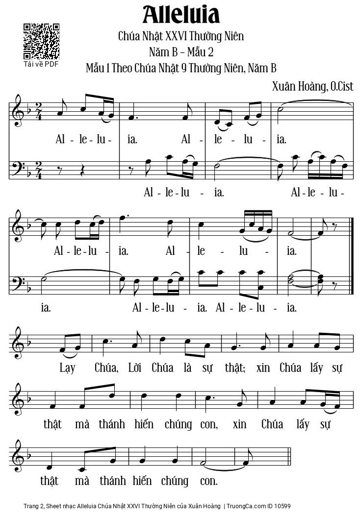 Page 2 of Sheet music PDF Alleluia Chúa Nhật XXVI Thường Niên - Xuân Hoàng