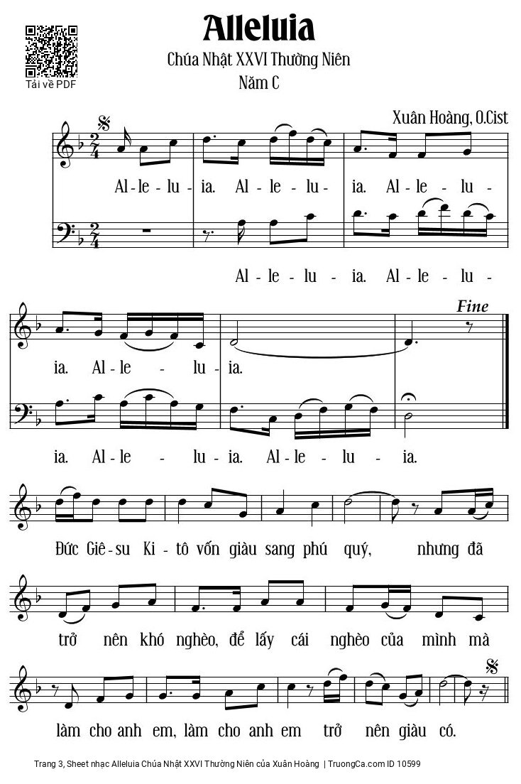 Page 3 of Sheet music PDF Alleluia Chúa Nhật XXVI Thường Niên - Xuân Hoàng