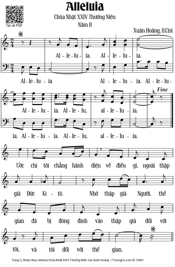 Page 2 of Sheet music PDF Alleluia Chúa Nhật XXIV Thường Niên - Xuân Hoàng