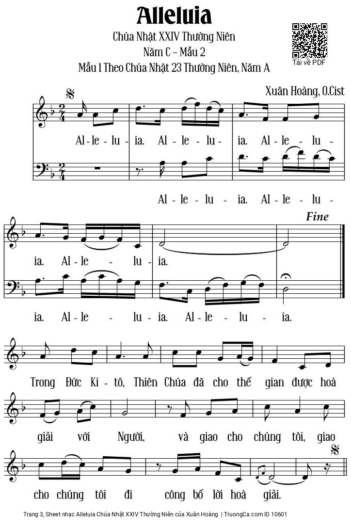 Page 3 of Sheet music PDF Alleluia Chúa Nhật XXIV Thường Niên - Xuân Hoàng