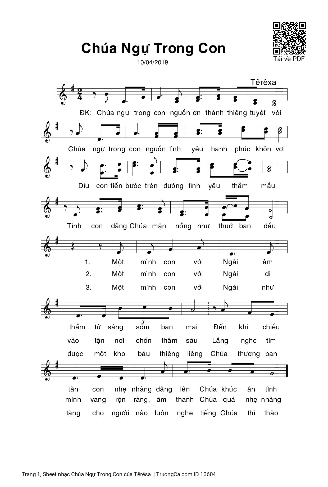 Page 1 of Sheet music PDF Chúa Ngự Trong Con - Têrêsa