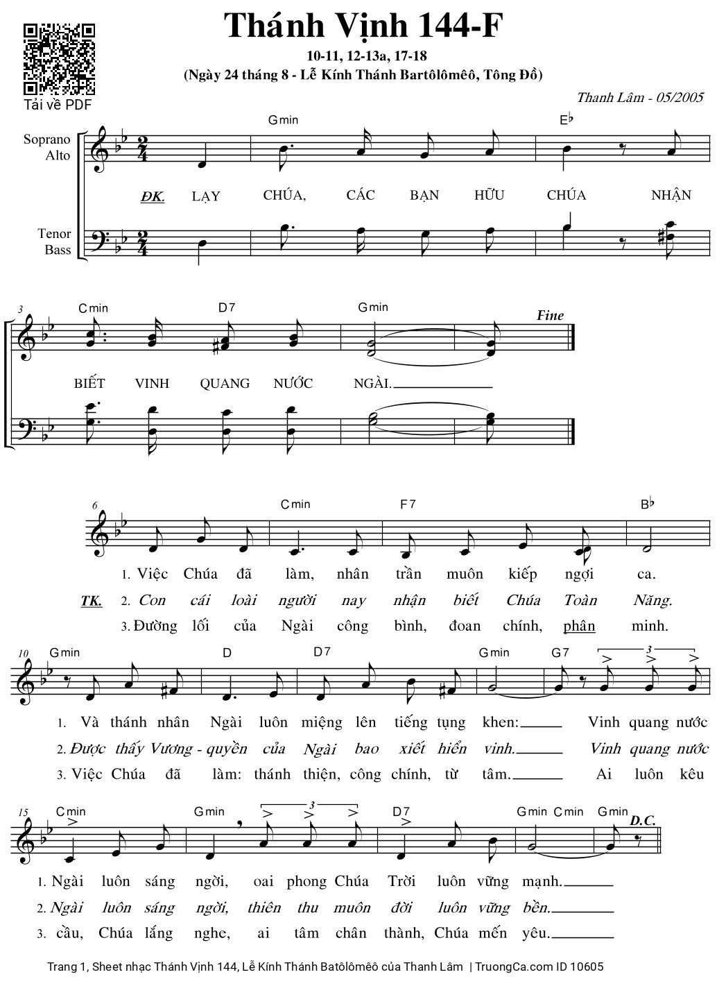 Sheet PDF of Thánh Vịnh 144, Lễ Kính Thánh Batôlômêô