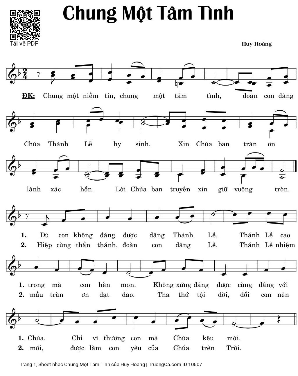 Sheet PDF of Chung Một Tâm Tình