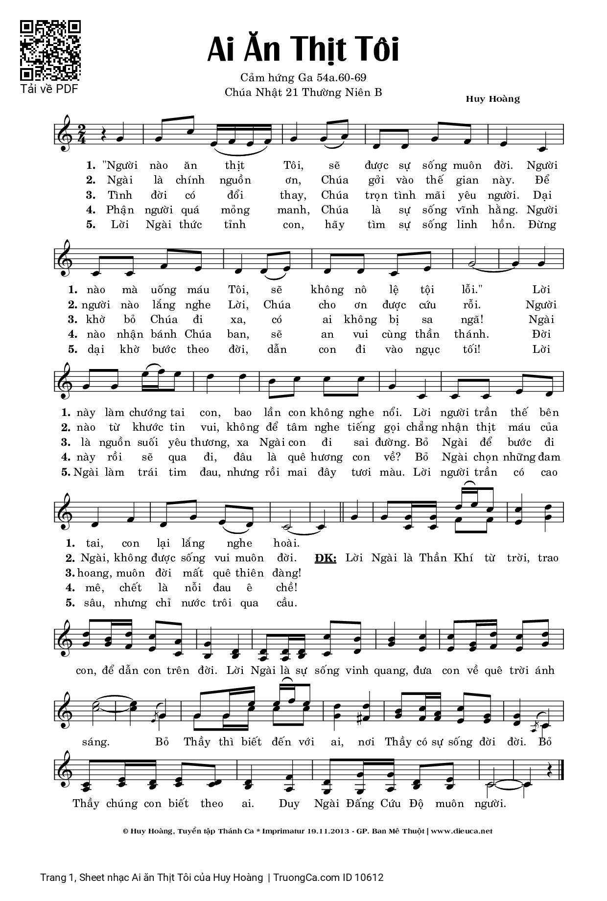 Sheet PDF of Ai ăn Thịt Tôi