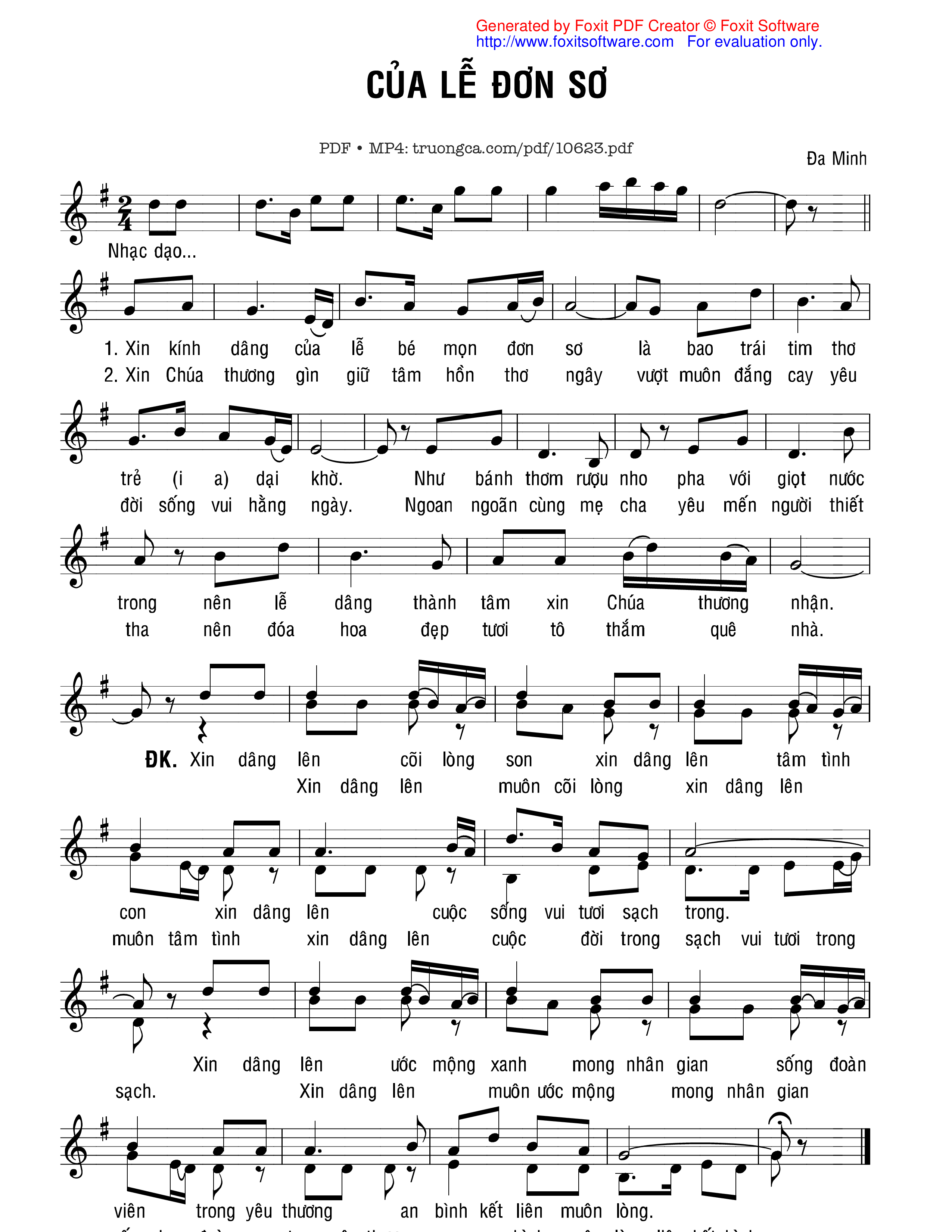 Sheet PDF of Của Lễ đơn Sơ