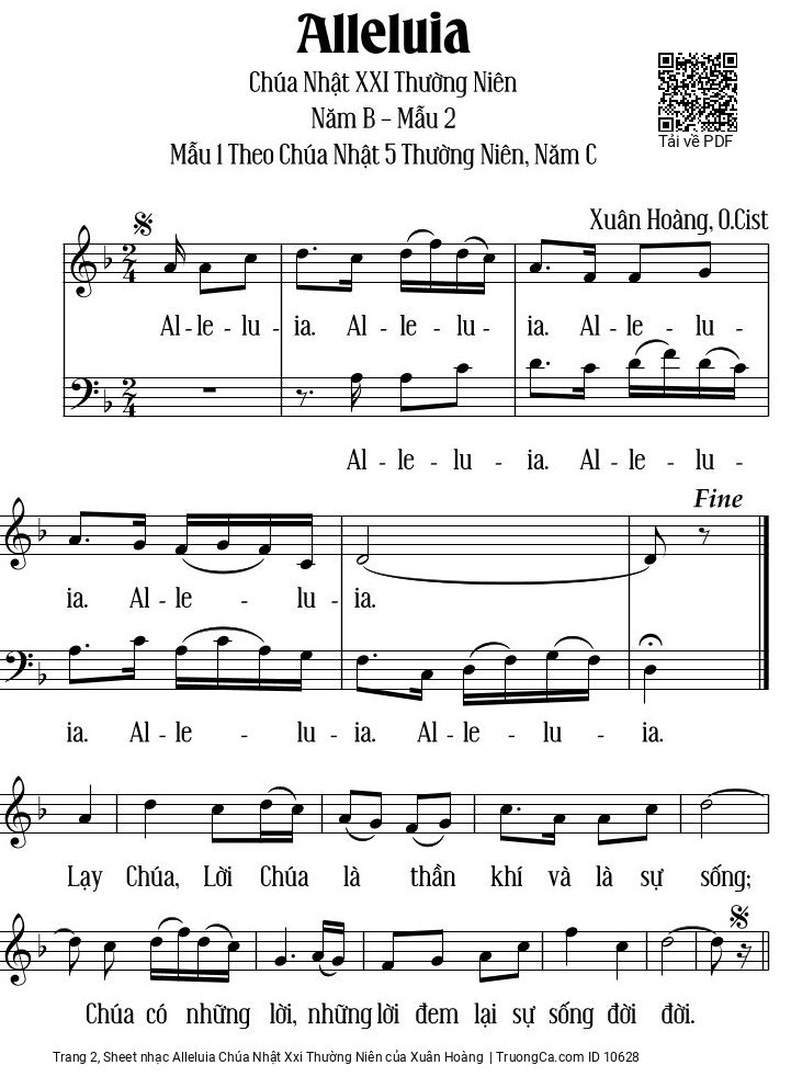 Page 2 of Sheet music PDF Alleluia Chúa Nhật XXI Thường Niên - Xuân Hoàng