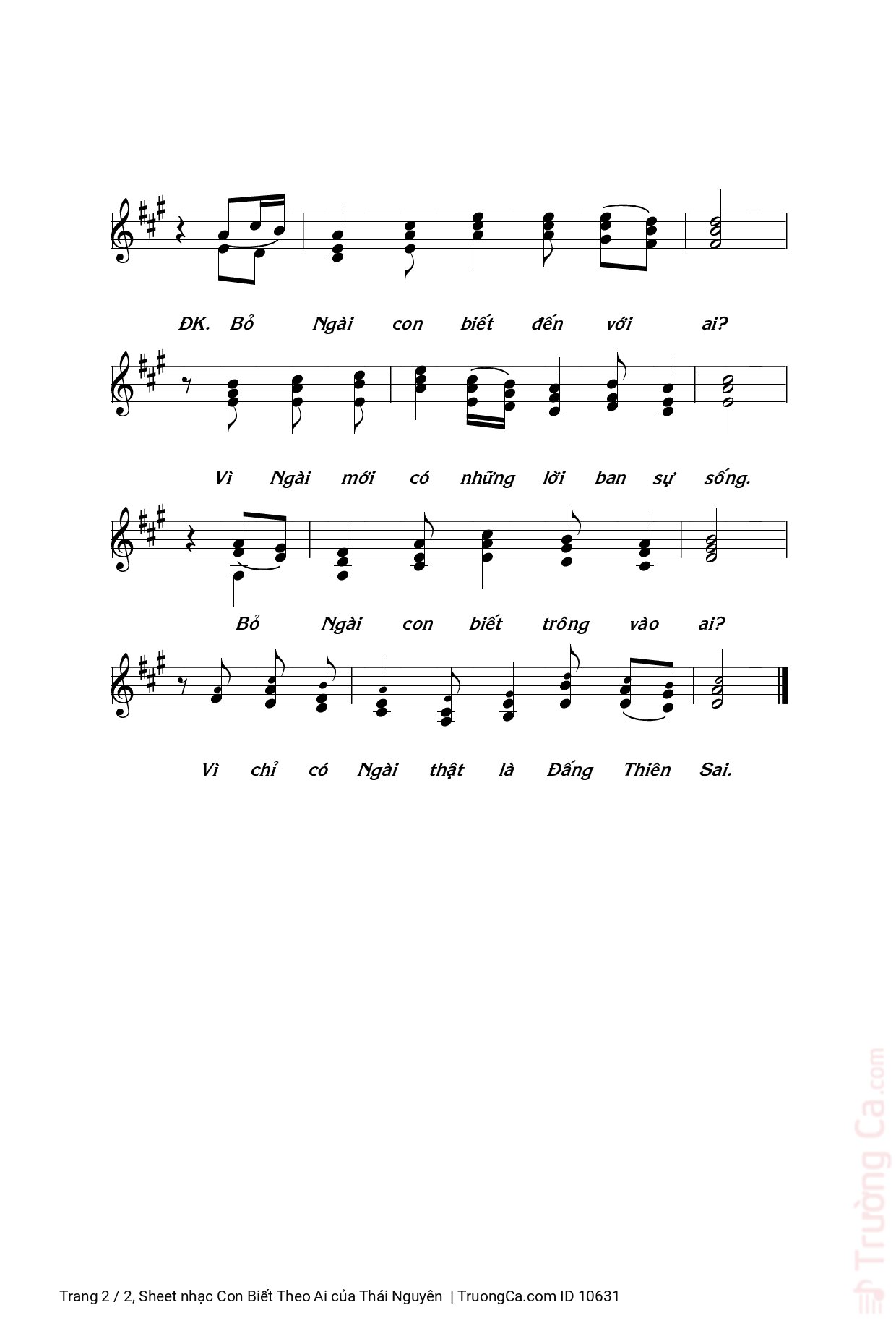 Page 2 of Sheet music PDF Con Biết Theo Ai - Thái Nguyên