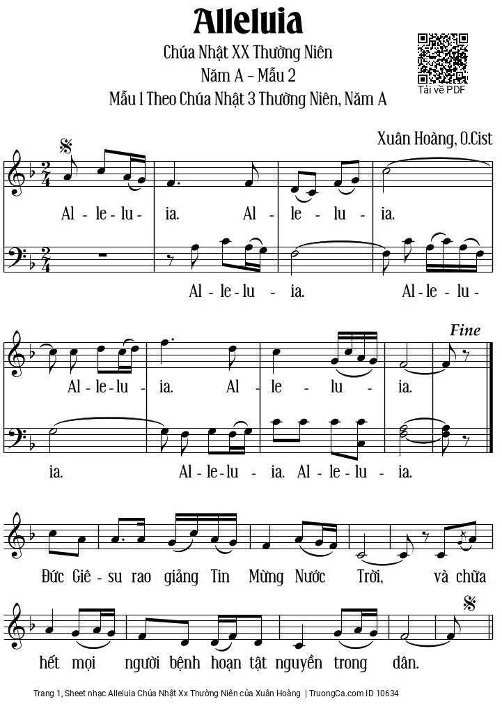 Sheet PDF of Alleluia Chúa Nhật Xx Thường Niên