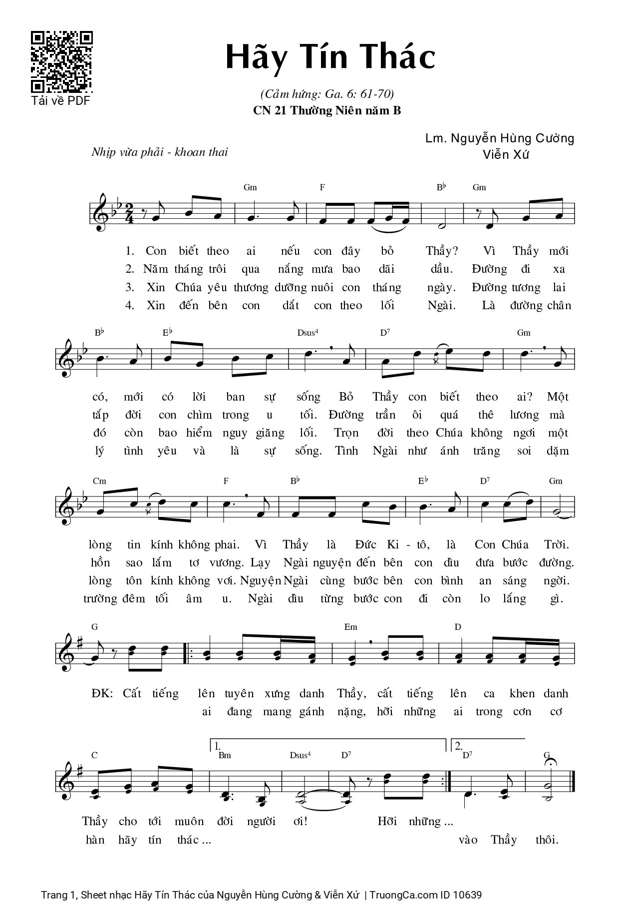 Page 1 of Sheet music PDF Hãy Tín Thác - Nguyễn Hùng Cường & Viễn Xứ